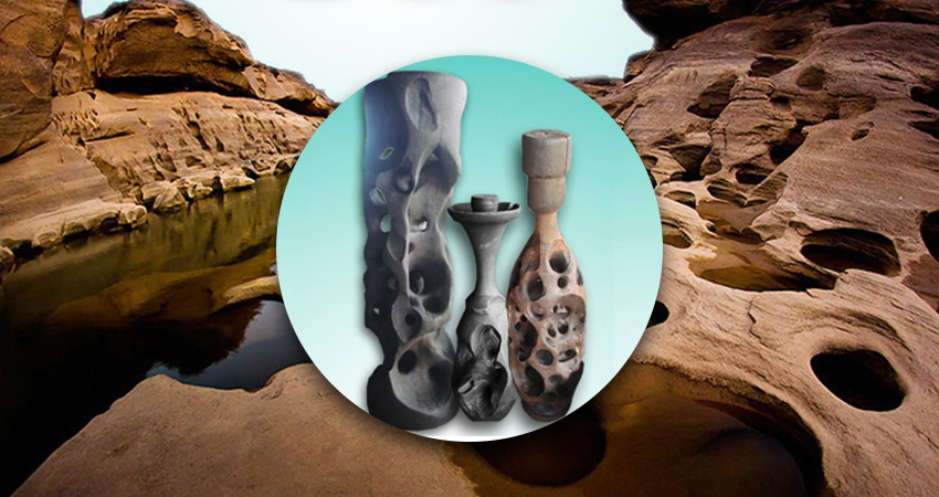 แจกันไม้ลายสามพันโบก 